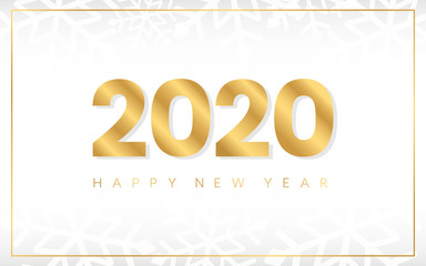 Obraz na płótnie Canvas 2020 Happy New Year banner. Luxury gold numbers on white background. Xmas template with frame for flyer, poster, brochure. Minimal Merry Christmas design. Vector illustration