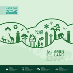 Save the world together green ecology vector illustration.