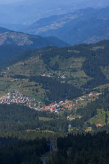 Fototapeta premium Landscape of Rhodope Mountains from Snezhanka tower, Bulgaria