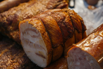  smoked meat and sausage on market 