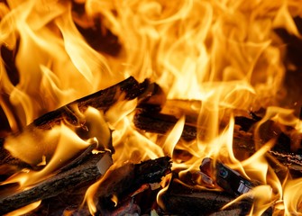 Fire burning in the fireplace
