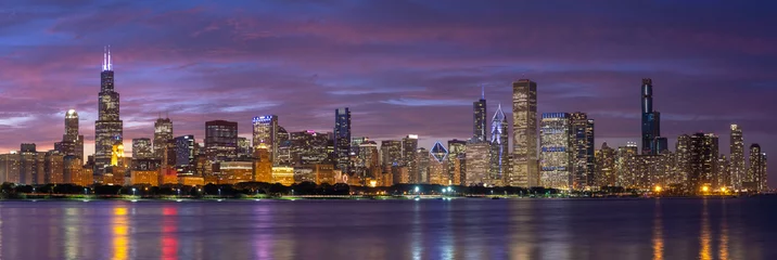 Poster Skyline-Panorama der Innenstadt von Chicago © blvdone