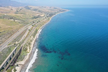 Aerial Drone Footage of Pacific Ocean Southern California Coastline PCH