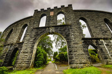Ancient Scottish medieval buildings and beautiful landscape of traditional nature.