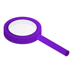 Purple magnifing glass icon. Isometric of purple magnifing glass vector icon for web design isolated on white background
