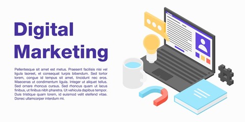 Digital marketing concept banner. Isometric illustration of digital marketing vector concept banner for web design
