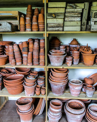 Ceramic Terracotta Planters on the Shelves in all shapes and sizes