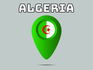 Algeria National flag,  geolocation, geotag pin, element. Good for map, place, placement your business. original color and proportion. vector illustration,countries set.
