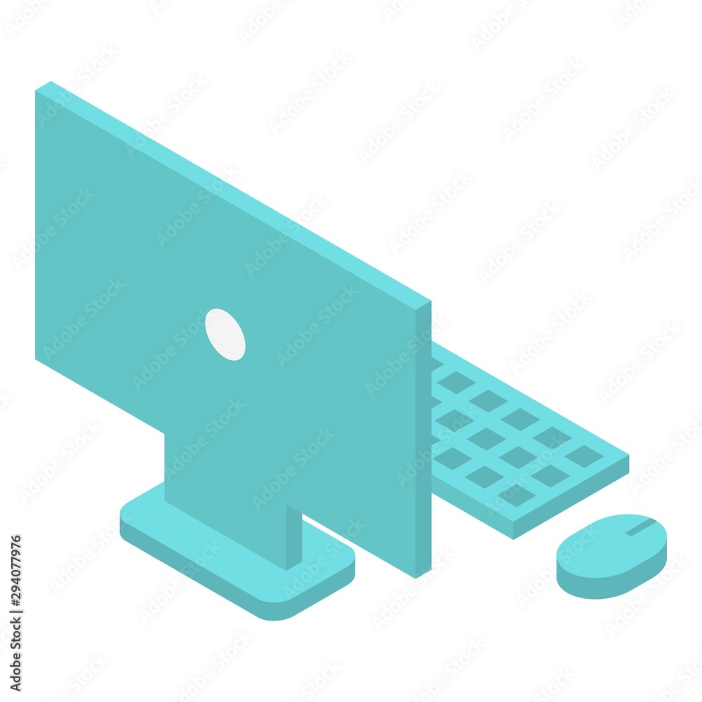 Poster office computer icon. isometric of office computer vector icon for web design isolated on white back