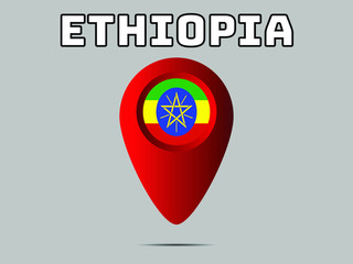 Ethiopia National flag,  geolocation, geotag pin, element. Good for map, place, placement your business. original color and proportion. vector illustration,countries set.