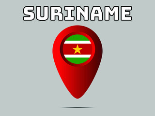 Suriname National flag,  geolocation, geotag pin, element. Good for map, place, placement your business. original color and proportion. vector illustration,countries set.