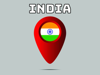 India National flag,  geolocation, geotag pin, element. Good for map, place, placement your business. original color and proportion. vector illustration,countries set.