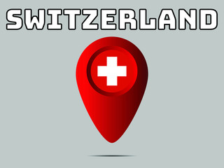 Obraz premium Switzerland National flag, geolocation, geotag pin, element. Good for map, place, placement your business. original color and proportion. vector illustration,countries set.