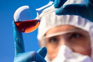 Examination of the substance found at the crime scene. Criminalistics. Forensics in the lab. Study...