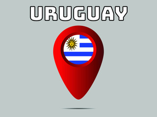 Obraz premium Uruguay National flag, geolocation, geotag pin, element. Good for map, place, placement your business. original color and proportion. vector illustration,countries set.