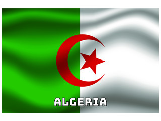  Algeria Waving national flag with name of country, for background. original colors and proportion. Vector illustration symbol and element, from countries set