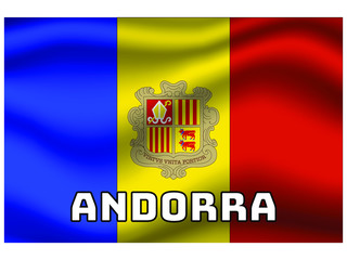 Andorra Waving national flag with name of country, for background. original colors and proportion. Vector illustration symbol and element, from countries set