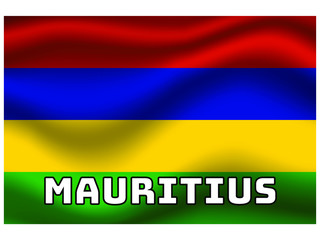 Mauritius Waving national flag with name of country, for background. original colors and proportion. Vector illustration symbol and element, from countries set