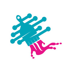Brush Painter technology logo design Painting service Isolated