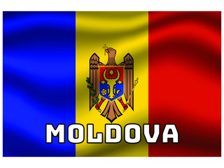 Fototapeta premium Moldova Waving national flag with name of country, for background. original colors and proportion. Vector illustration symbol and element, from countries set