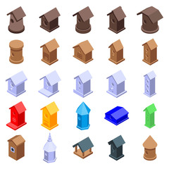 Bird house icons set. Isometric set of bird house vector icons for web design isolated on white background