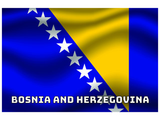 Bosnia and Herzegovina Waving national flag with name of country, for background. original colors and proportion. Vector illustration symbol and element, from countries set