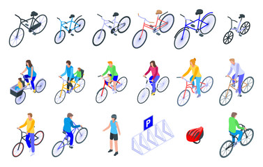 Bike family icons set. Isometric set of bike family vector icons for web design isolated on white background