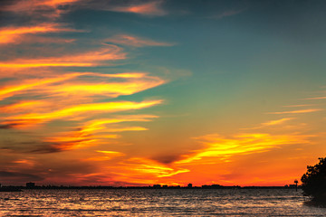 Sunset at the beach, ocean, beautiful skies