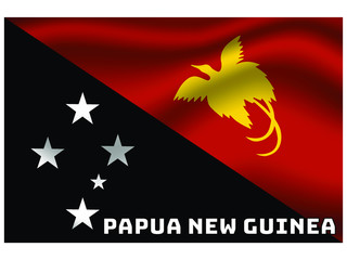 Papua New Guinea Waving national flag with name of country, for background. original colors and proportion. Vector illustration symbol and element, from countries set