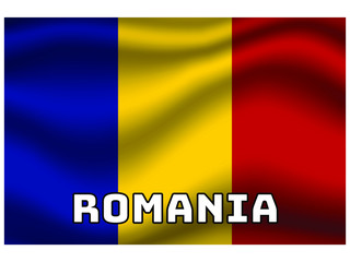 Romania Waving national flag with name of country, for background. original colors and proportion. Vector illustration symbol and element, from countries set