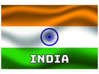 India Waving national flag with name of country, for background. original colors and proportion. Vector illustration symbol and element, from countries set
