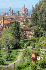 Stunning view over Florence City from the Giardino delle Rose - Garden of Roses with Cathedral in...