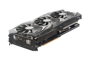 Modern computer graphics card isolated on white background