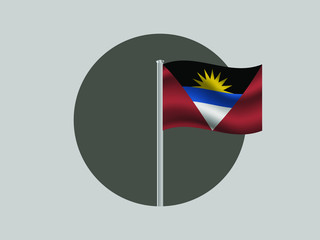 Fototapeta premium Antigua and Barbuda Waving national flag on flagpole inside circle, isolated on gray background. original colors and proportion. Vector illustration, from countries flag set