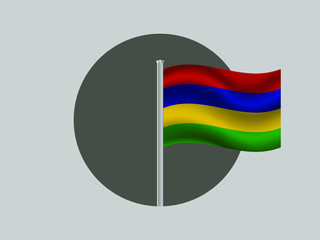 Mauritius Waving national flag on flagpole inside circle, isolated on gray background. original colors and proportion. Vector illustration, from countries flag set