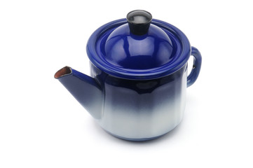 Vintage teapot in blue on a white background