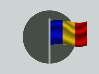 Chad Waving national flag on flagpole inside circle, isolated on gray background. original colors and proportion. Vector illustration, from countries flag set