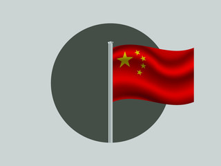 China Waving national flag on flagpole inside circle, isolated on gray background. original colors and proportion. Vector illustration, from countries flag set