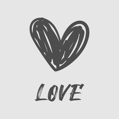 Fototapeta premium Heart doodle with Love text lettering. Hand drawn romance symbol. Wedding and valentine's day decorative design.