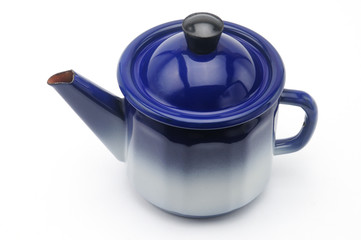 Vintage teapot in blue on a white background