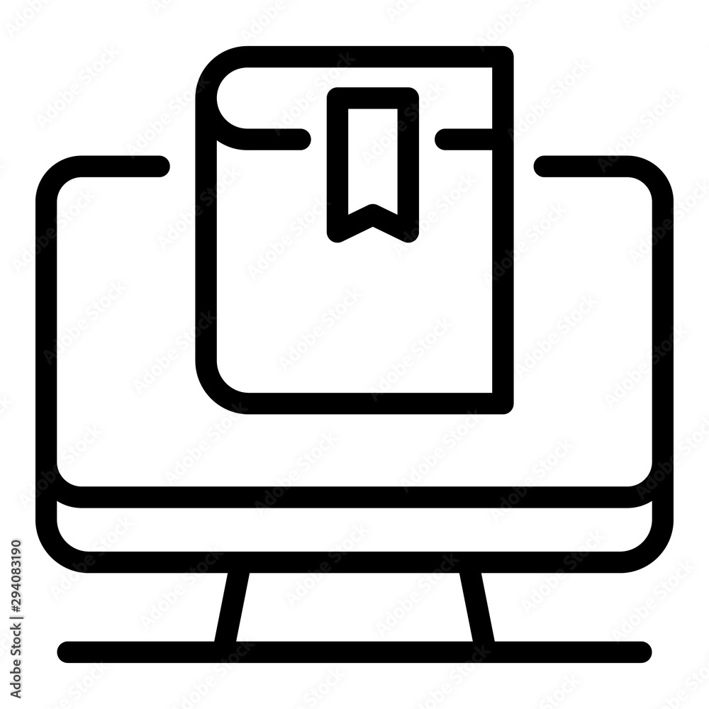 Poster book in computer icon. outline book in computer vector icon for web design isolated on white backgro