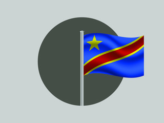 Democratic Republic Of The Congo Waving national flag on flagpole inside circle, isolated on gray background. original colors and proportion. Vector illustration, from countries flag set