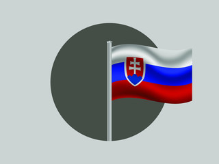 Slovakia Waving national flag on flagpole inside circle, isolated on gray background. original colors and proportion. Vector illustration, from countries flag set