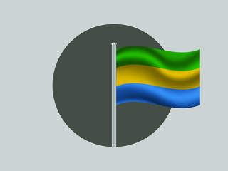 Gabon Waving national flag on flagpole inside circle, isolated on gray background. original colors and proportion. Vector illustration, from countries flag set