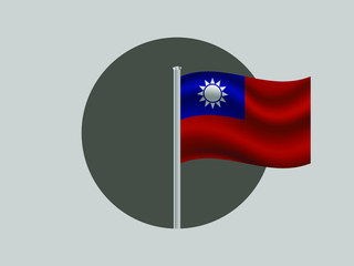 Taiwan Waving national flag on flagpole inside circle, isolated on gray background. original colors and proportion. Vector illustration, from countries flag set