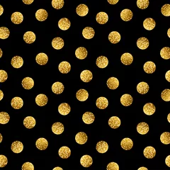 Foto op Plexiglas Glamour stijl Goud glinsterende confetti polka dot naadloze patroon geïsoleerd op zwart.
