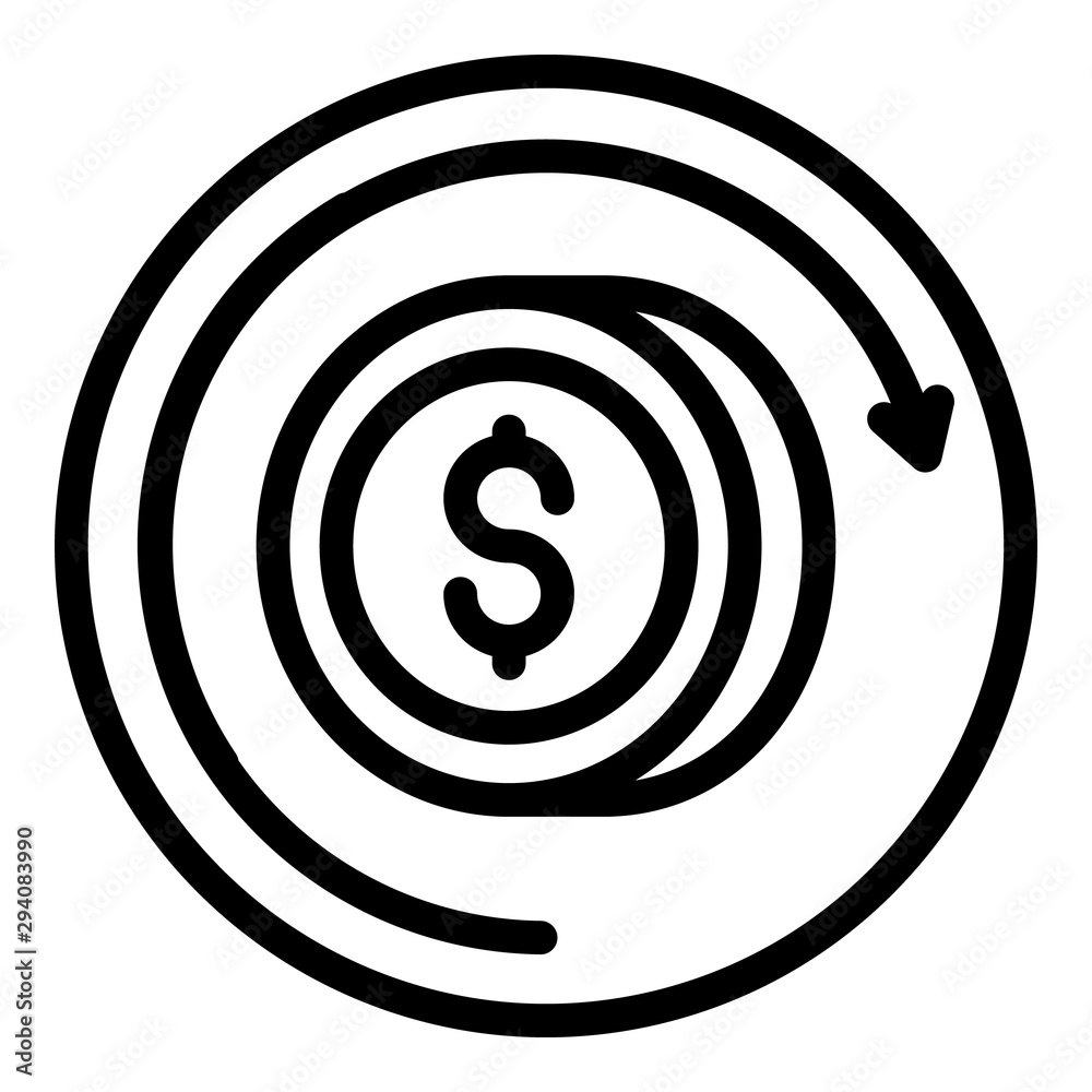 Poster coin and circular arrow icon. outline coin and circular arrow vector icon for web design isolated on