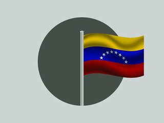 Venezuela Waving national flag on flagpole inside circle, isolated on gray background. original colors and proportion. Vector illustration, from countries flag set