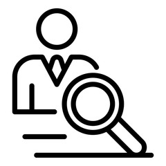 Businessman and magnifier icon. Outline businessman and magnifier vector icon for web design isolated on white background