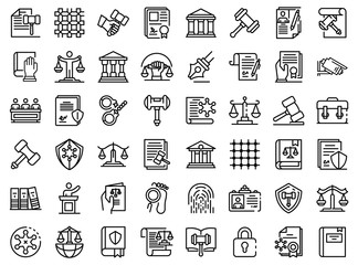 Justice icons set. Outline set of justice vector icons for web design isolated on white background